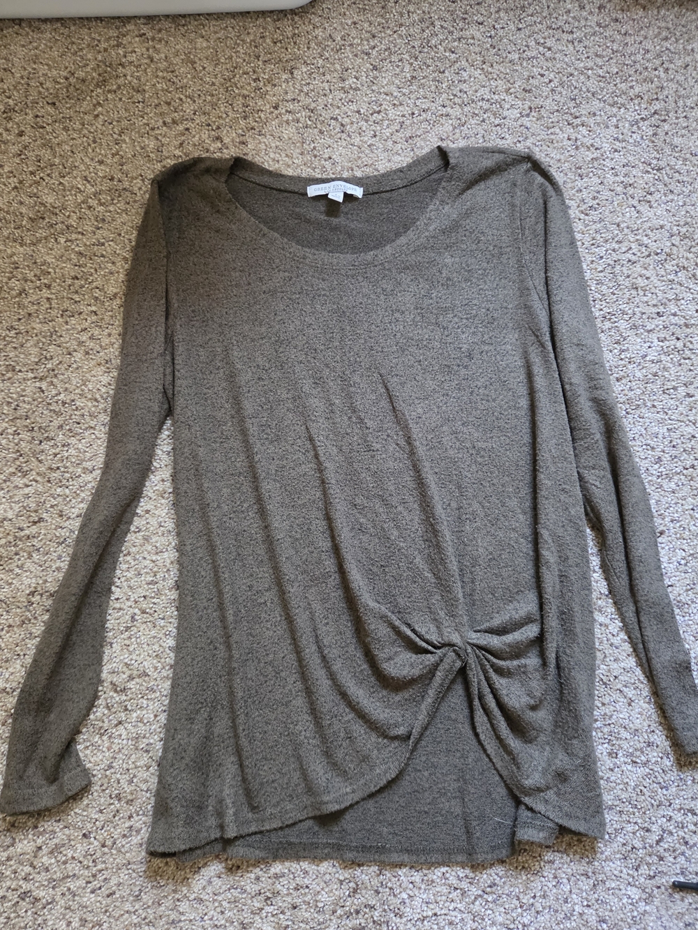 Green Envelope Olive Twist-Front Long Sleeve Knit Top